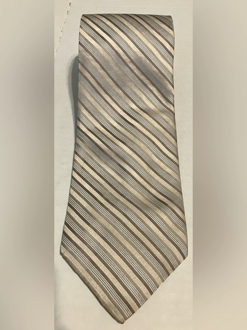 Dkny Beige and Brown Striped Silk Tie Made in the USA